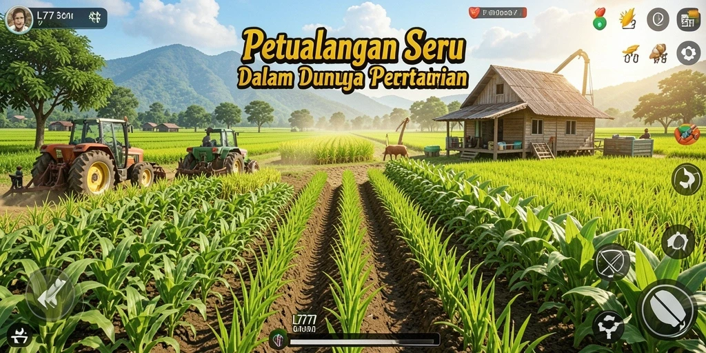 Tampilan gameplay L777 yang menunjukkan ladang subur dan aktivitas bertani.