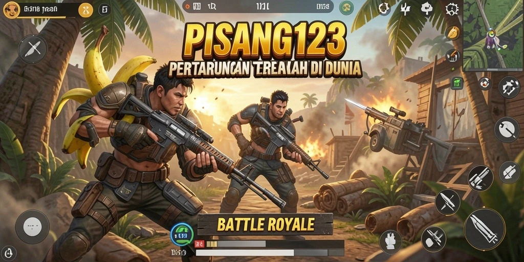 Gameplay PISANG123 dengan aksi seru di arena Battle Royale.